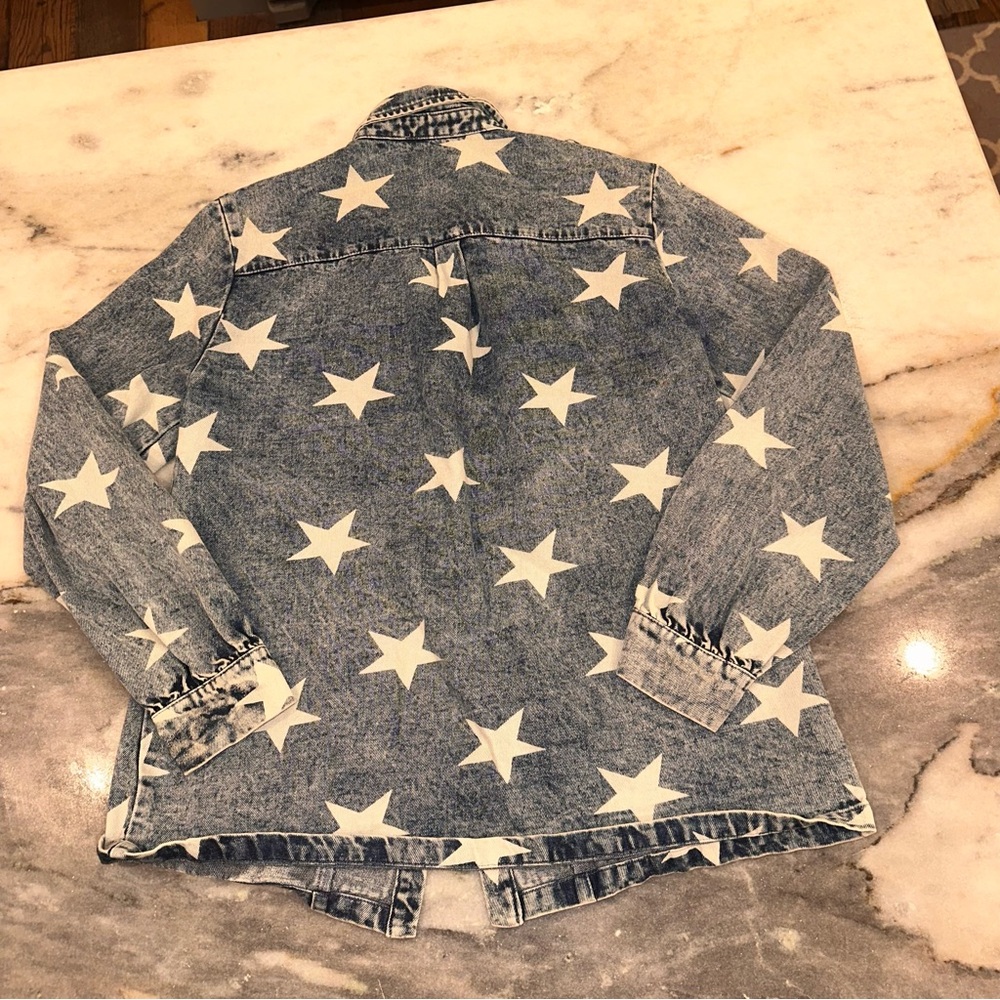 Macaron Size Small White Star Pattern Denim Jacket - Picture 12 of 12